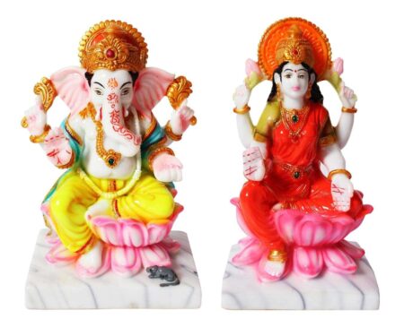 Hindu Deities Lakshmi and Ganesha Marble Statue (7 Inch)